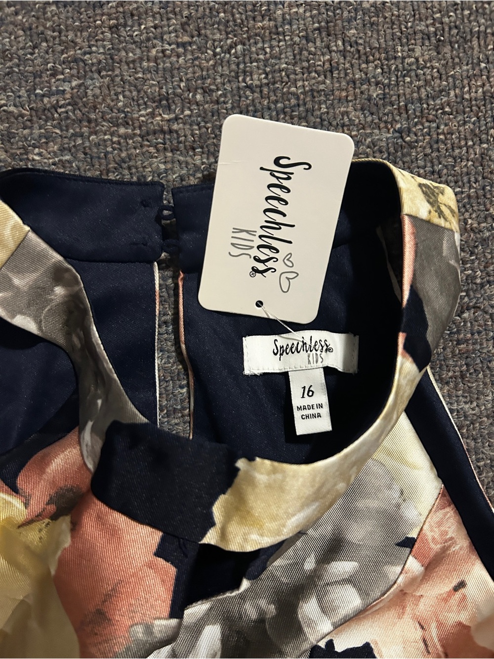 Speechless Kids floral High-Low Halter Dress - Navy with Blush & Cream Floral - Picture 4 of 7